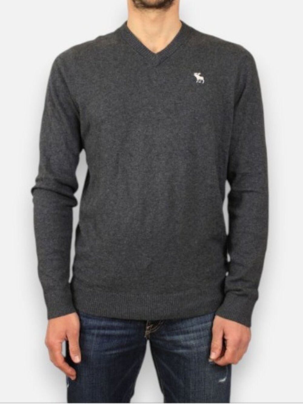 Abercrombie & Fitch V-neck Muscle Fit sweater grey men's size L